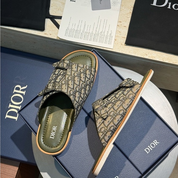 Dior Shoes - Dior Monogram Slide Sandals in Olive and Beige